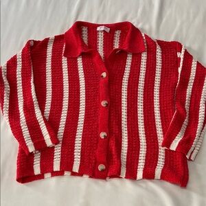 Butter Melon Red/White Striped Chenille Cardigan